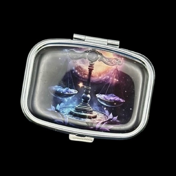 Pill Box Other - Libra Zodiac Multi-Use Mirrored Pill Box Container